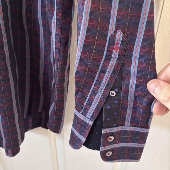 Robert Graham Men Dress Shirt Sized Med Purple Striped Flip Cuff Preppy Designer - Picture 5 of 16